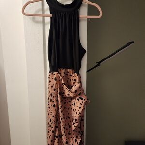 Black and Pink Sleeveless Wrap Dress